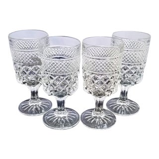 Vintage Anchor Hocking Pressed Glass "Wexford" Water Goblet Glasses - Set of 4 For Sale