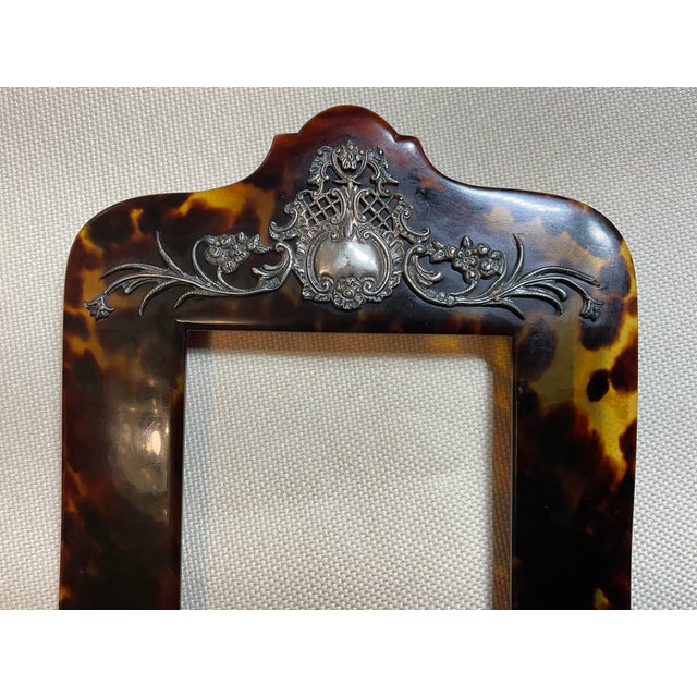 Exquisite Antique Victorian Faux Tortoiseshell & Sterling Silver Picture Frame For Sale - Image 9 of 12