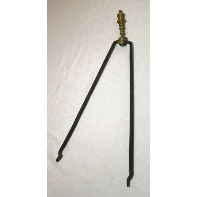 Antique 18th Century Wrought Iron Turned Brass Dutch Fireplace Tongs Tool For Sale - Image 11 of 13