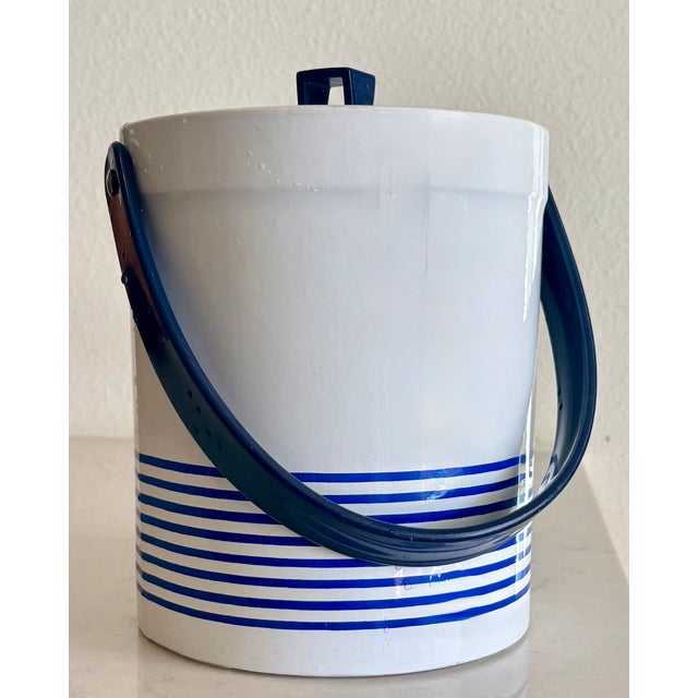 Nautical Vintage Nautical Navy Blue and White Striped Ice Bucket For Sale - Image 3 of 9