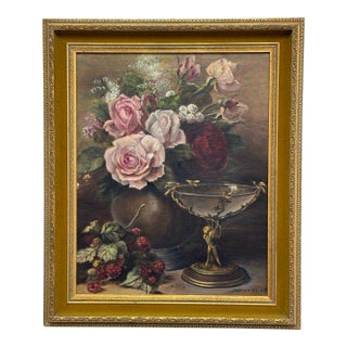 Marian Miller Original Floral Still Life Painting in the Style of Jean Baptiste Robie For Sale