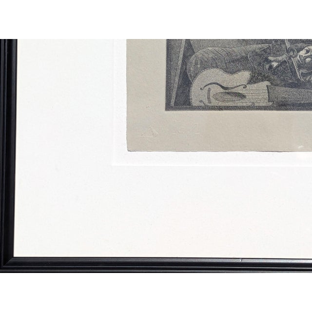 Lucas Johnson Modern Black & White Surrealist Etching of a Figure & Guitar in a Grave Ed. 4/15, 1978 For Sale - Image 10 of 12