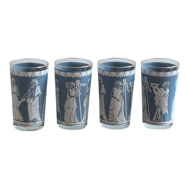 Mid-20th Century Wedgewood Blue Grecian Tumblers — Set of 4 For Sale