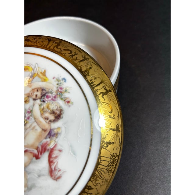 Vintage Limoges Porcelain Hand Painted Dresser Box and Tray ~ Cherubs Ornate Gold & Bronze Edges For Sale - Image 9 of 12
