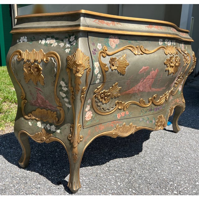 Decorated Venetian Rococo Bombe Commode For Sale - Image 4 of 9
