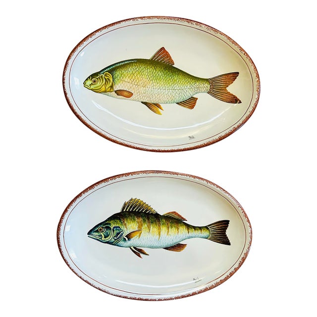 Vintage Italian Fish Plates, Pair For Sale