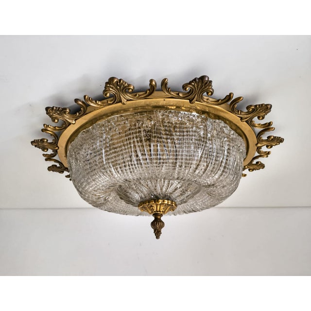 Mid-Century Modern Ornate Textured Glass Flush Mount, 1960s For Sale - Image 4 of 18