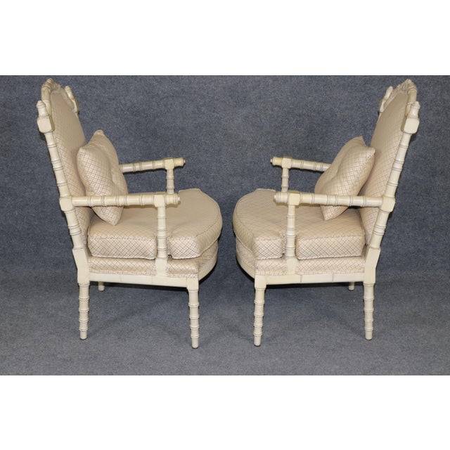 Mid 20th Century Pair of Painted Faux Bamboo Hollywood Regency French Inspired Armchairs For Sale - Image 5 of 13
