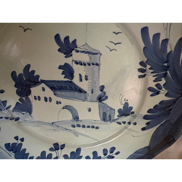 Sky Blue Pair of Delft Style Vintage Hand Painted Plates For Sale - Image 8 of 15