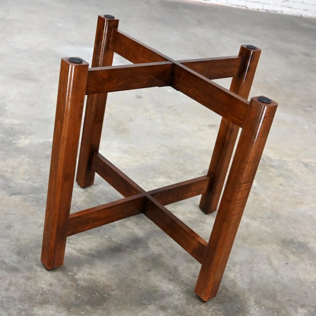 Late 20th Century Modern Walnut X-Base Dining Room Table With Round Tempered Glass Top For Sale - Image 10 of 12