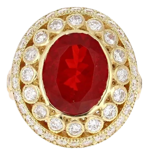 4.90 Carat Mexican Fire Opal Diamond 18 Karat Yellow Gold Cocktail Ring, Size 7