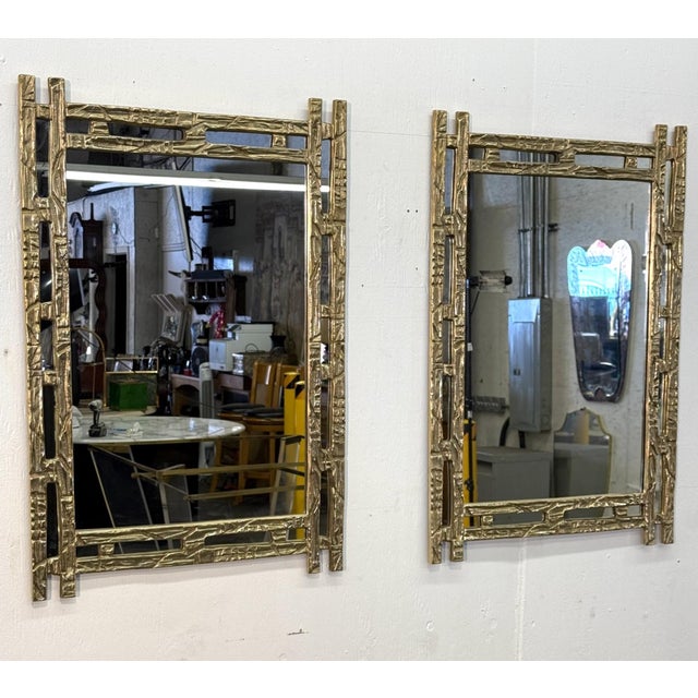Metal Angelo Brotto Sculptural Brass Mirror, Italy, 1970s For Sale - Image 7 of 9
