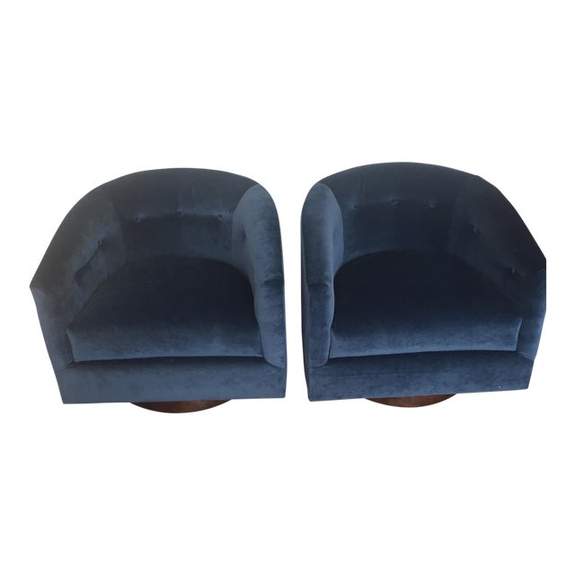 Navy Tufted Velvet Swivel Barrel Chairs a Pair Chairish