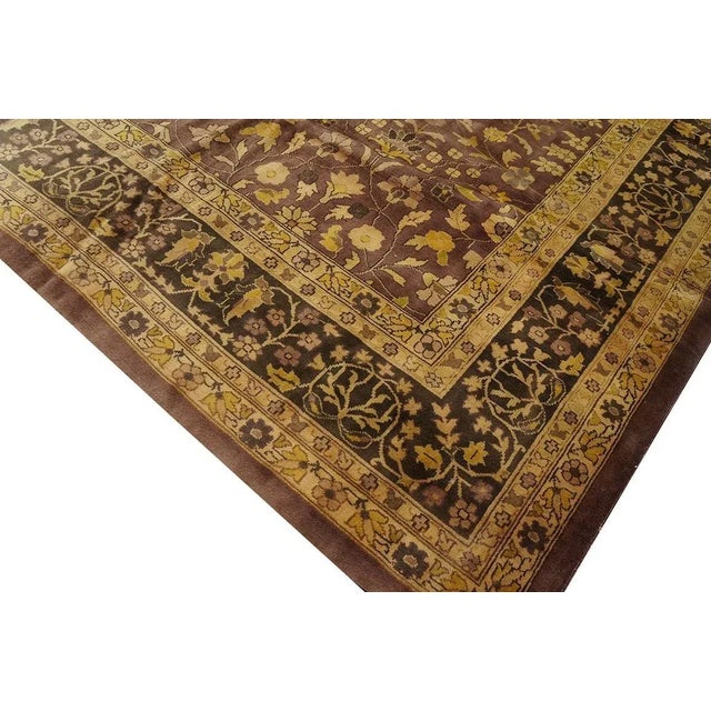 Notable Brown Color With Pretty Floral Design Antique Indian Rug For Sale - Image 4 of 5