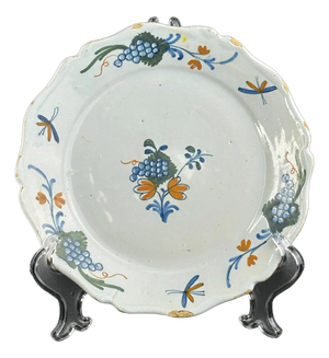 French Faience Plate with Polychrome Grapevine Decoration from La Rochelle, 18th Century