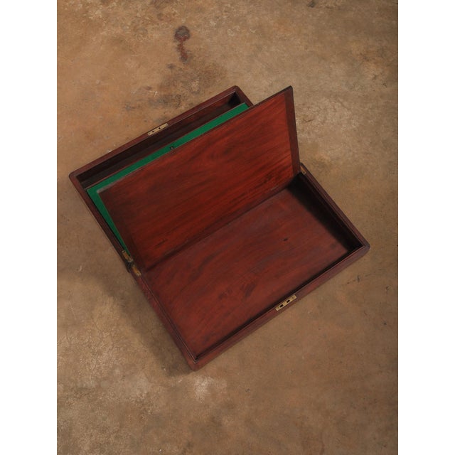 Vintage Mahogany Document Box Dispatch Box With Brass Name Plate Green Felt Interior Storage Box For Sale - Image 10 of 11