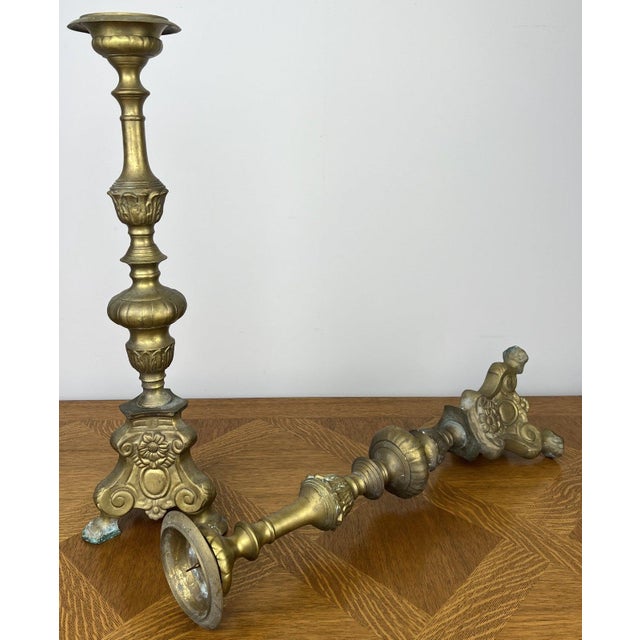 Vintage Brass Ornate Decorative Candleholders, Set of 2 For Sale - Image 13 of 18