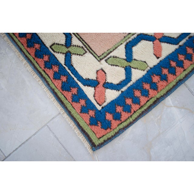 Hand-Knotted Turkish Wool Rug . Oushak Runner Rug Pink Hallway Decor2′9″ × 9′1″ For Sale - Image 11 of 16