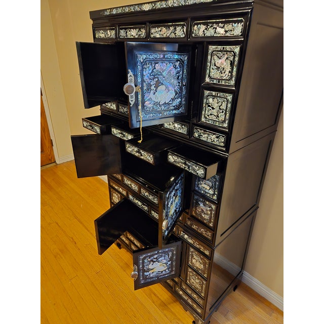 Asian Vintage Korean Mother-of-Pearl Inlay Cabinet For Sale - Image 3 of 10