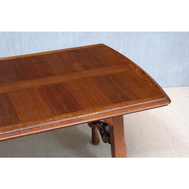 Oak Parquetry Dining Table by Guillerme et Chambron for Votre Maison, France, 1960s For Sale - Image 14 of 15