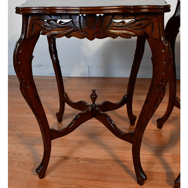 1930s French Walnut & Satinwood Inlay Pair of Side Tables / End Tables For Sale - Image 11 of 11