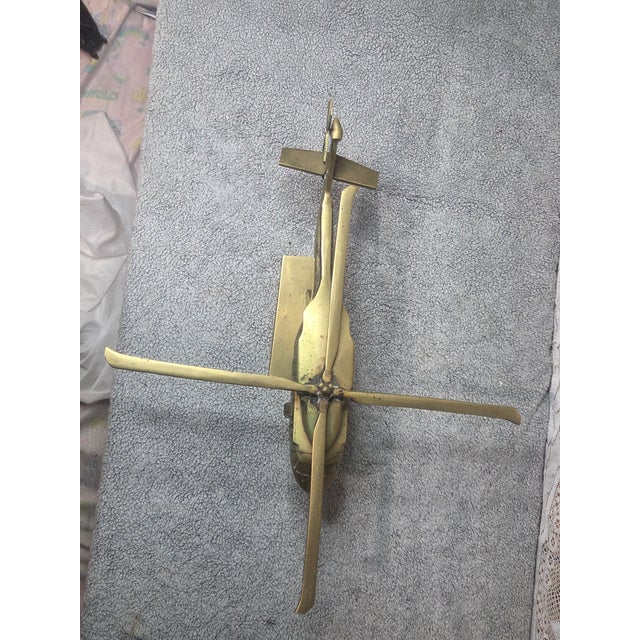 Brass Mid-Century Modern Brutalist Style Solid Brass Military Helicopter Sculptures For Sale - Image 8 of 12