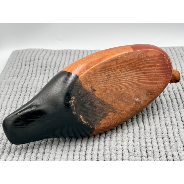 Brown Vintage Hand-Carved Hand-Painted Wooden Mallard Duck Decoy Folk Art Lodge Decor For Sale - Image 8 of 9