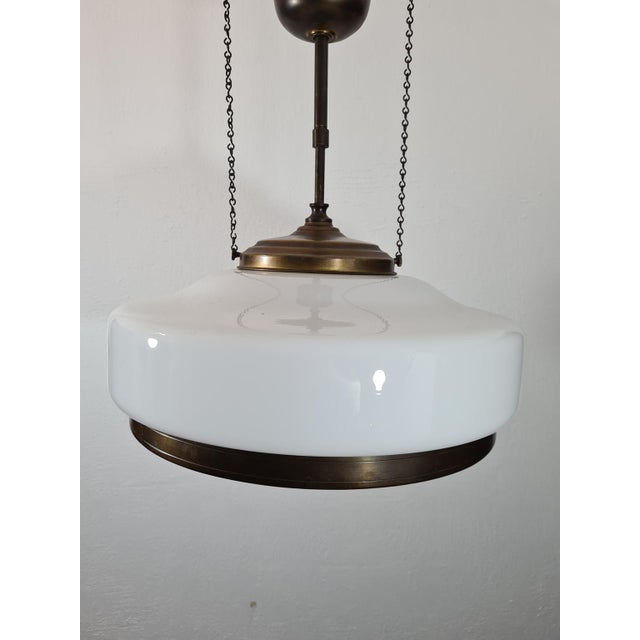 Art Deco Adjustable Pendant Lamp in Brass and Opal Glass, 1930s-1940s For Sale - Image 3 of 14
