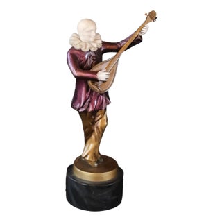 Austrian Pierrot with Lute Sculpture by G. Danzmann, 1900s For Sale