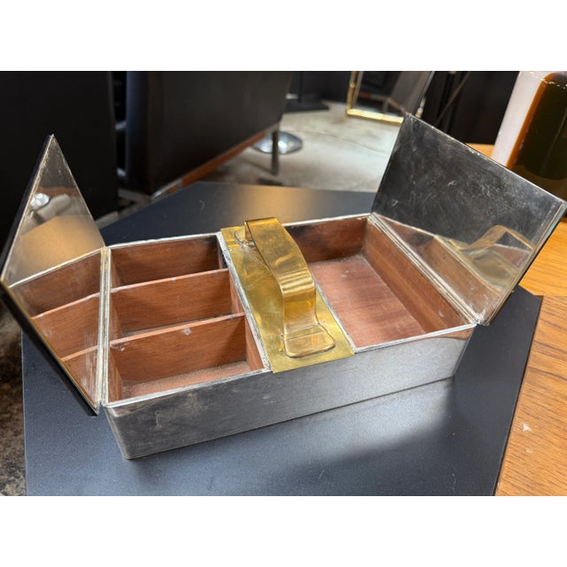 Mid-Century Modern Brass & Mirror Vanity Box For Sale - Image 9 of 11