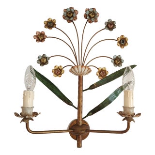 Hand-Forged and Hand-Painted Florentine Wall Light, 1950s For Sale