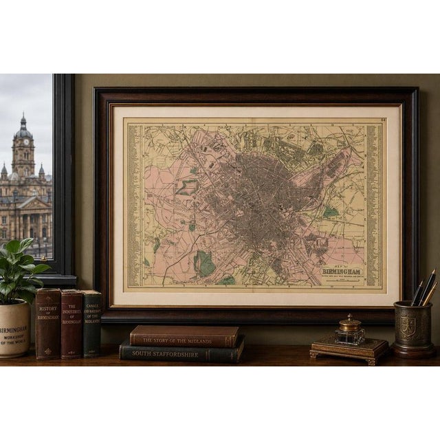 Victorian Birmingham City Plan Map by Edward Weller, 1885 For Sale - Image 10 of 11