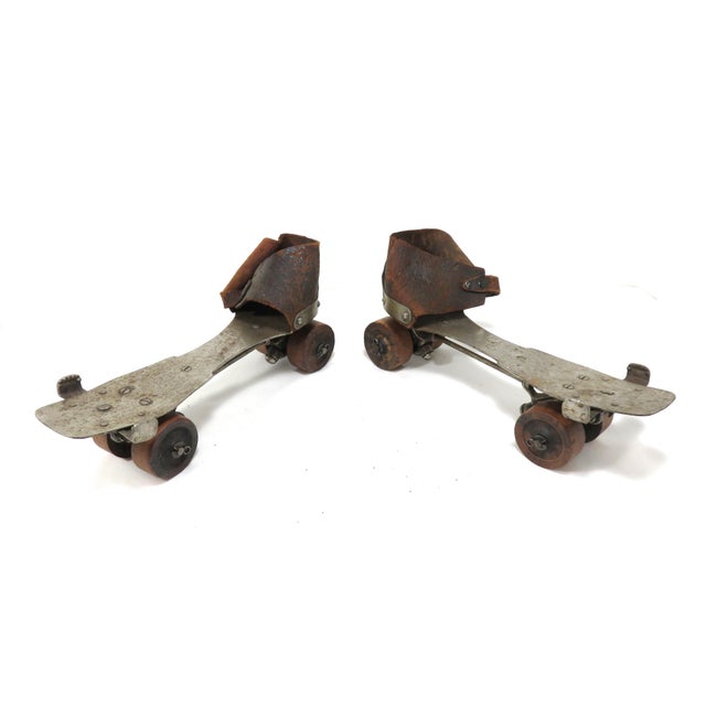 Metal Early 1900s Antique American Wooden Wheel Roller Skates - a Pair For Sale - Image 7 of 13