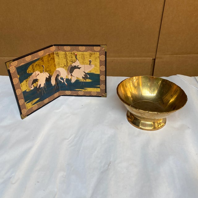 1970s Brass Bowl & Silkscreen Decor Set- 2 Pieces For Sale In Atlanta - Image 6 of 6