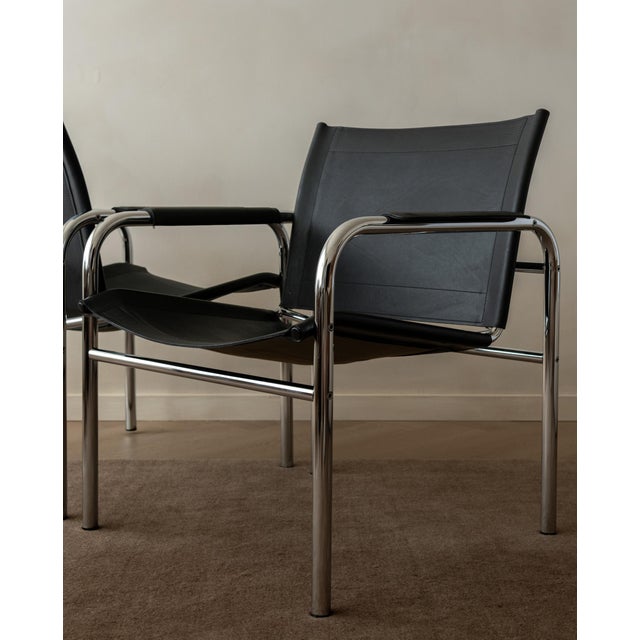 Vintage Bauhaus Klinte Lounge Chairs in Chrome and Leather by Tord Björklund for Ikea, 1980s, Set of 2 For Sale - Image 10 of 18