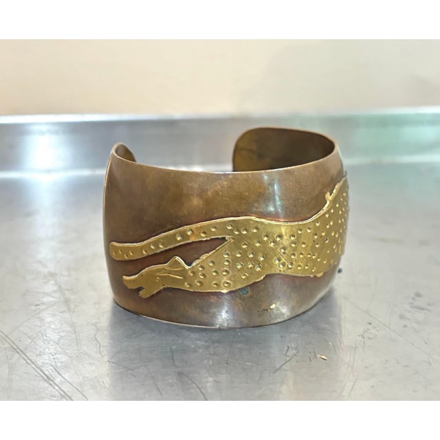 Mexican Mexican Brass & Copper Panther Cuff Bracelet For Sale - Image 3 of 5