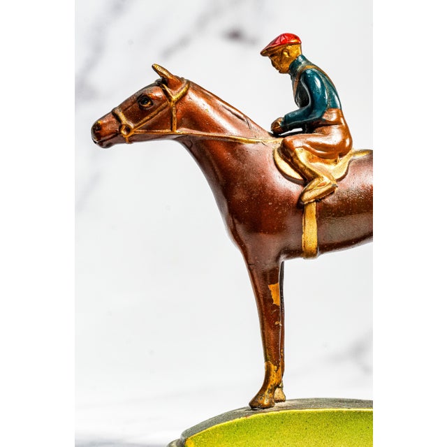 Colorful Horse Jockey Antique Cold Painted Bronze Sculpture Statue Bookends Equestrian For Sale - Image 9 of 18