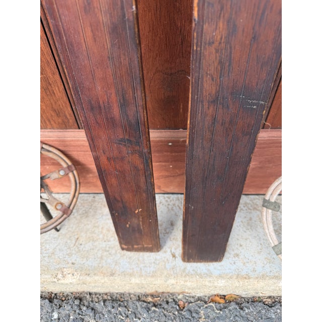 Antique Wooden Skis With Original Bamboo Ski Poles – Early 20th Century Nordic Ski Set – Rustic Ski Lodge & Cabin Wall Decor For Sale - Image 9 of 18