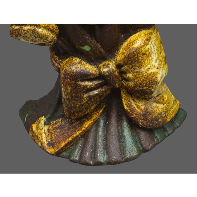 American Antique Cast Iron Yellow Tulip Flower Bouquet Doorstop For Sale - Image 3 of 7