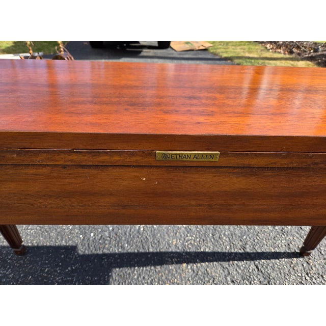 1990s Ethan Allen Mahogany Carved French Regency Sofa Hall Table Console Woven Cane For Sale - Image 18 of 18