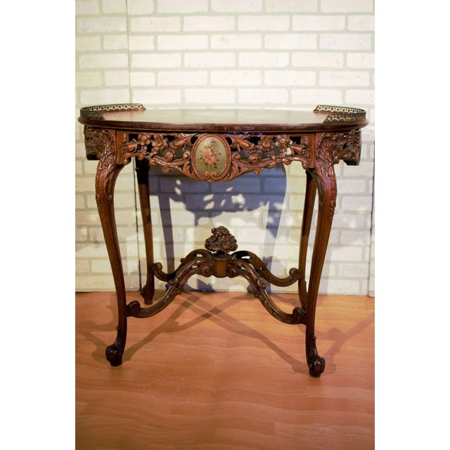Antique Victorian Louis XV Style Carved Oval Top Side Table With Brass Rail For Sale - Image 13 of 13