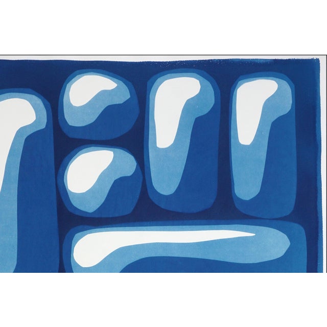 2020s Pieces of a Set, Handmade Monotype Cyanotype in Blue Tones, Abstract Geometric Print on Watercolor Paper by Kind of Cyan For Sale - Image 5 of 8