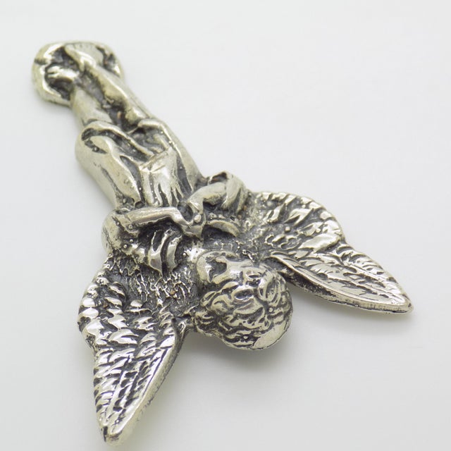 1970s Vintage Italian Genuine Silver 800 Wall-Hanging Angel Figurine from Arezzo, 1970s For Sale - Image 5 of 11