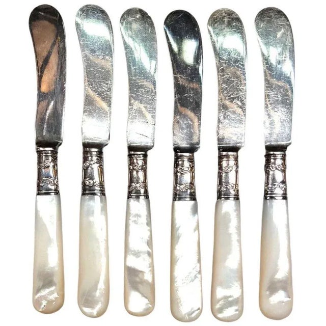 Vintage fish flatware set, sterling silver with mother-of-pearl, set of 18 Landers, Frary & Clark Fish Set - Aetna Works...