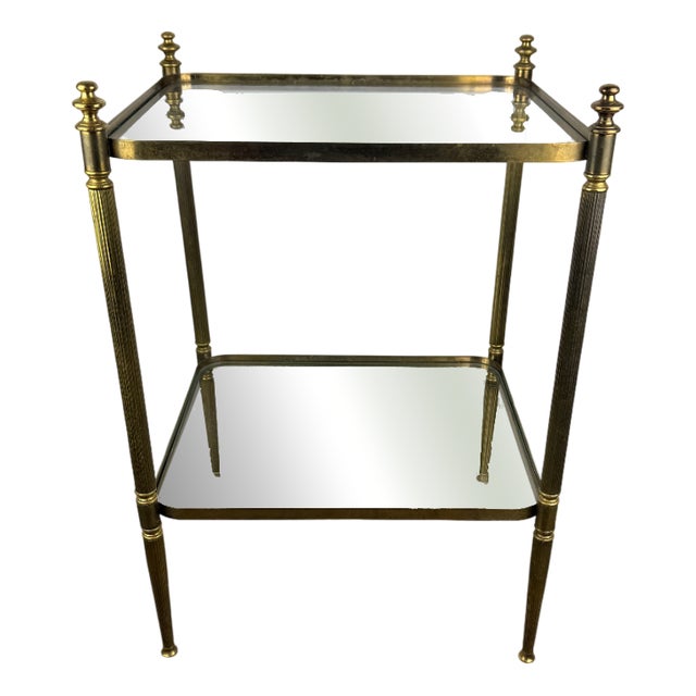 Mid-Century French Hollywood Regency Brass and Glass Side Table in the style of Maison Jansen, 1960s For Sale