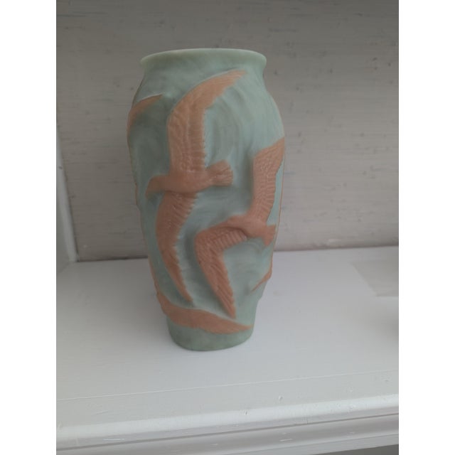 Phoenix Consolidated Art Glass Vase featuring flying seagulls design. American, Art Deco era, 1920s-1930s. Sculptured...