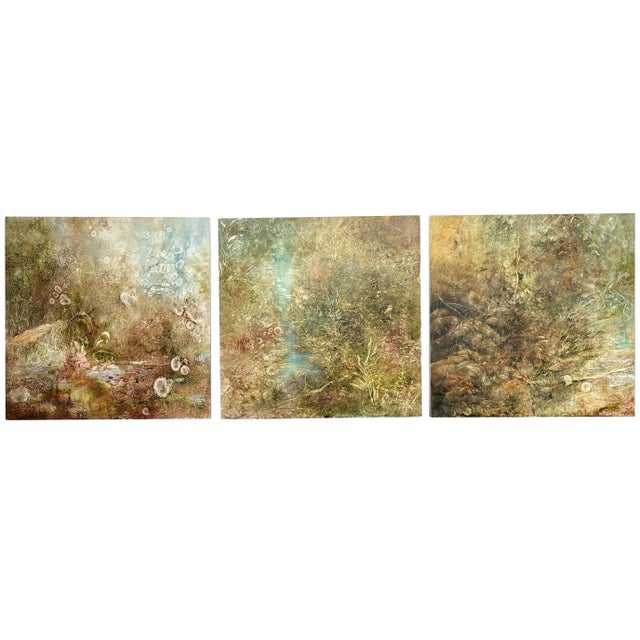 SANDRA HOFFMAN 20th c. American Philadelphia TRIPTYCH LANDSCAPE PAINTING Contemporary triptych painting consisting of 3...
