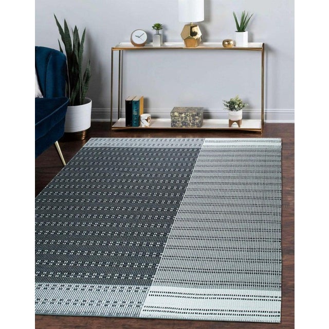 9x12 Gray Hand-Knotted Wool Dotted Linear Bands Geometric Modern Carpet Rug For Sale - Image 11 of 11