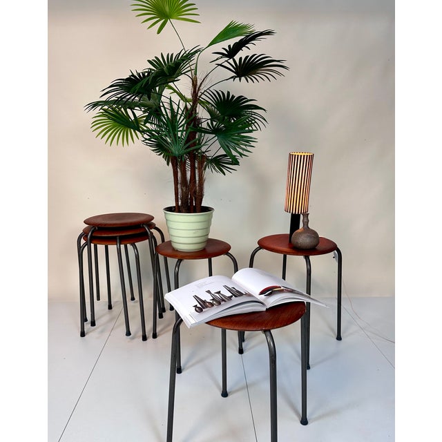 Wood Danish Atelier Stacking Stools in Teak Plywood and Tubular Steel, 1960s, Set of 6 For Sale - Image 7 of 18