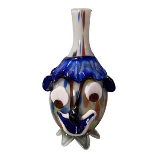 Vintage 11.75" Murano Multi Colored Art Glass Picasso Clown Figural Face Decanter Vase For Sale